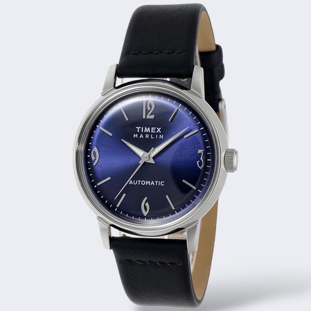 Timex Marlin Automatic 40mm Blue Dial Black Leather Men’s Watch TW2W93100